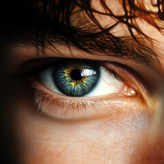 Fototapeta premium Close-up of an eye, a man with blue and green eyes, and brown hair