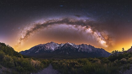 Milky Way Arching Over a Mountain Range at Night