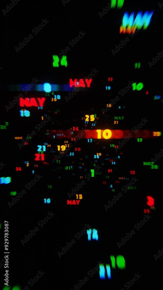 Aufkleber Abstract digital art with glowing text representing the month of May in vibrant colors on a dark background