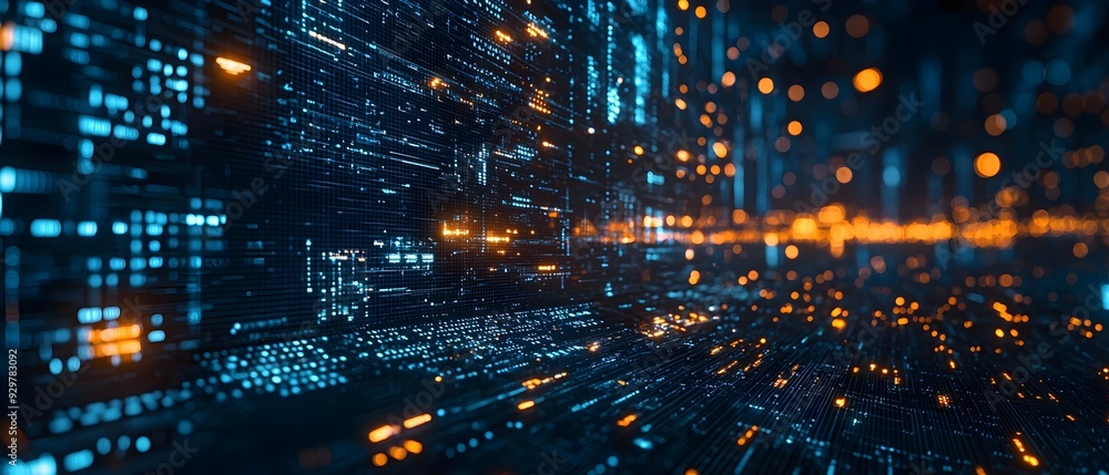 Poster 3d rendering of a futuristic technology background showcasing the power of big data analytics and pr