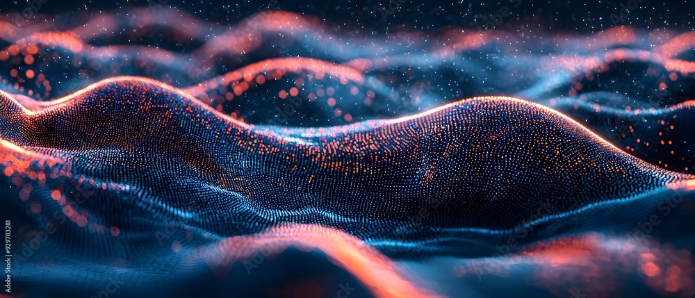 Poster Futuristic data mining and pattern recognition in predictive systems showcase  photography concept with abstract particle swarm fractal geometry and dynamic digital visualization elements