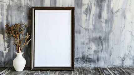 Empty White Frame with pink and white flowers Mock up