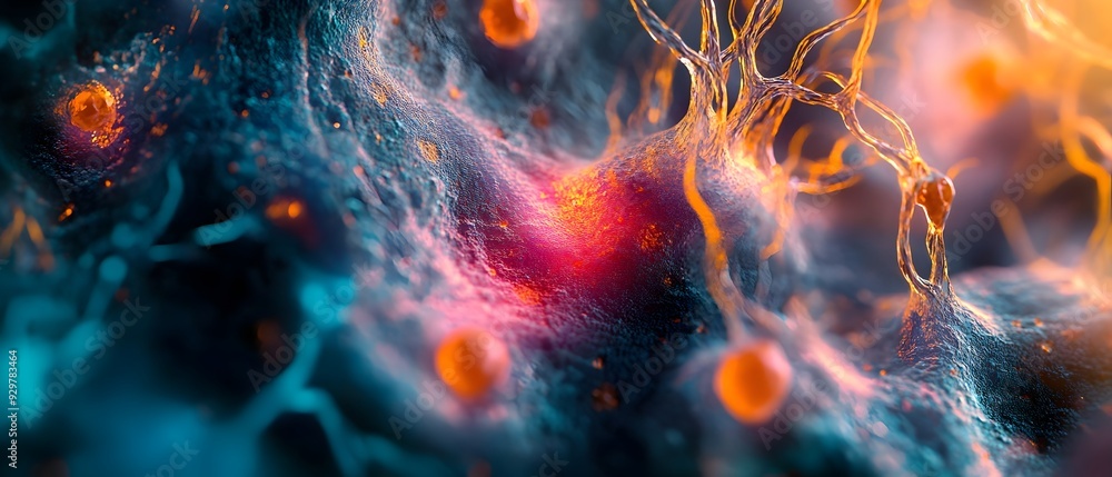 Poster detailed digital rendering showcasing the intricate and complex structures of cellular components ob