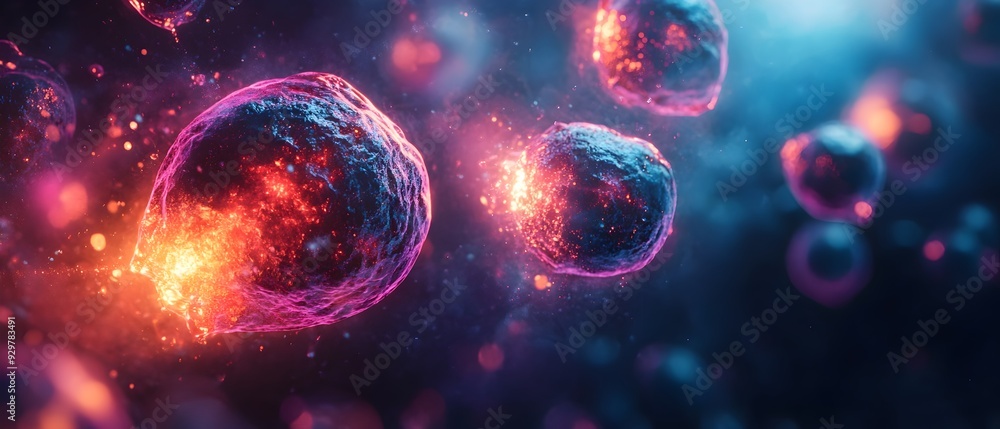 Poster vibrant microscopic visualization of intricate biochemical processes within organelles and cellular 