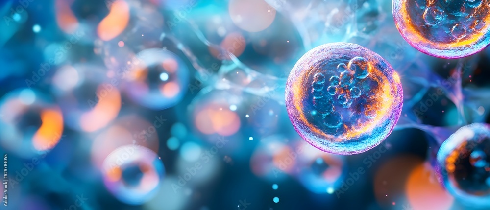 Poster detailed view of biochemical processes and molecular interactions observed through microscopy techni
