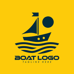 Simple logo of a traditional boat with sea waves