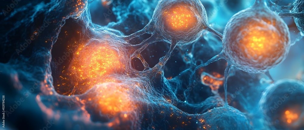 Poster detailed microscopic examination of intricate cellular components and structures using state of the 