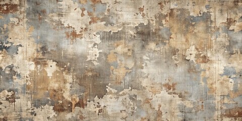 Distressed, worn, and torn abstract grunge texture featuring a mix of rough, scratched, and faded elements in muted earthy tones and shades of grey.