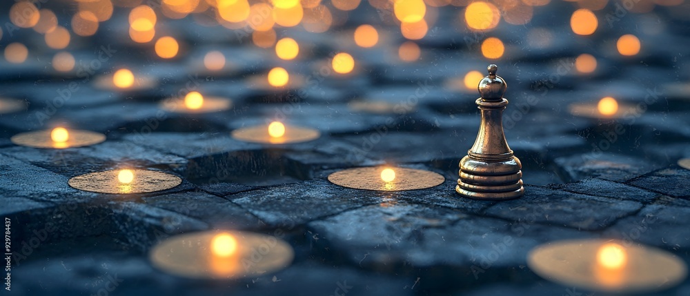 Poster strategic chess pieces on a board showcasing pattern recognition and predictive insights for enhance