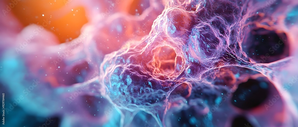 Poster detailed microscopic examination of intricate cellular structures and components showcasing advanced