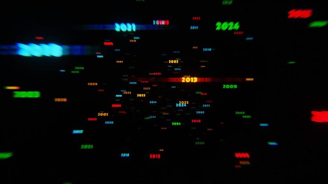Neon Year Numbers in Motion on a Black Background