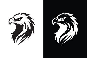 Eagle head silhouette icon with black and white background.