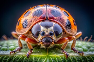 Naklejka premium Delicate segments of a ladybug's antennae are magnified, revealing intricate textures and subtle color variations in a fascinating microcosm of nature's tiny wonders.