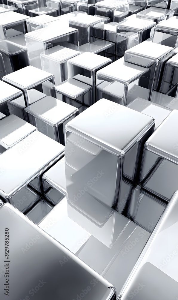 Poster 41. dynamic 3d geometric design featuring floating elements and a glossy sheen, rendered on a clean,