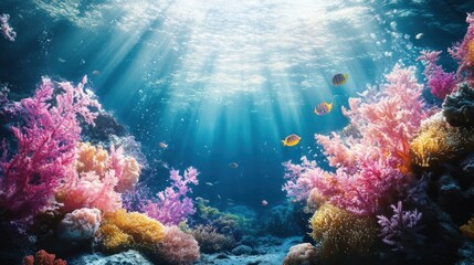 Fototapeta premium Underwater Scene with Vibrant Coral Reef and Tropical Fish