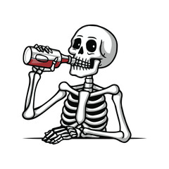 Addicted alcoholic skeleton drinking alcohol with a funny quote drinking is good for health. Vector illustration for tshirt, website, clip art, poster and print on demand merchandise.