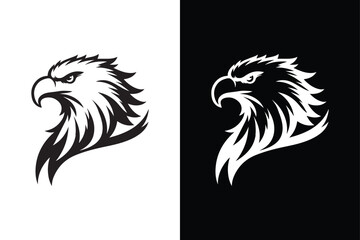 Eagle head silhouette icon with black and white background.