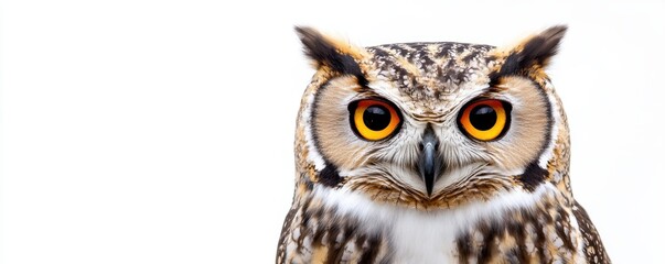 Fototapeta premium An owl perched and staring, with detailed feathers