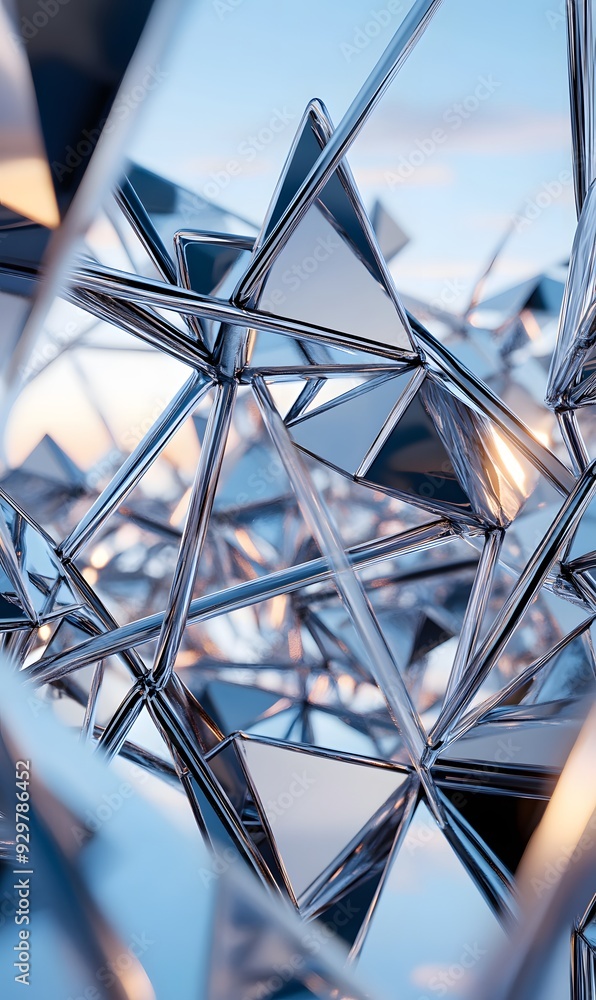 Poster 43. futuristic 3d composition of interconnected geometric shapes with a high-tech finish, displayed 