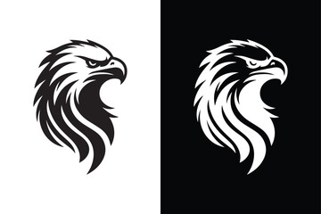 Eagle head silhouette icon with black and white background.