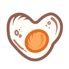 Heart shaped fried egg icon illustration isolated on square white background. Simple flat outlined cartoon art styled drawing.