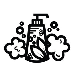 Natural liquid soap bottle icon illustration isolated on square white background. Simple flat outlined cartoon art styled drawing.