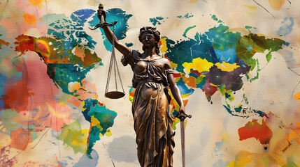 Fototapeta premium Legal Compliance Across Borders, regions collaborating on legal compliance issues, diversity and international cooperation in navigating complex regulatory landscapes.