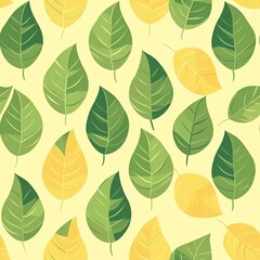 Obraz premium Seamless pattern with green and yellow leaves. Botanical background perfect for wallpaper, fabric, and surface design.