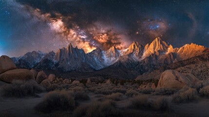 Fototapeta premium Milky Way Galaxy Over Snow-Capped Mountains