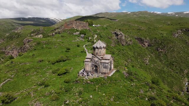 Aerial view of the ancient church of Vahramashen in Armenia. 
