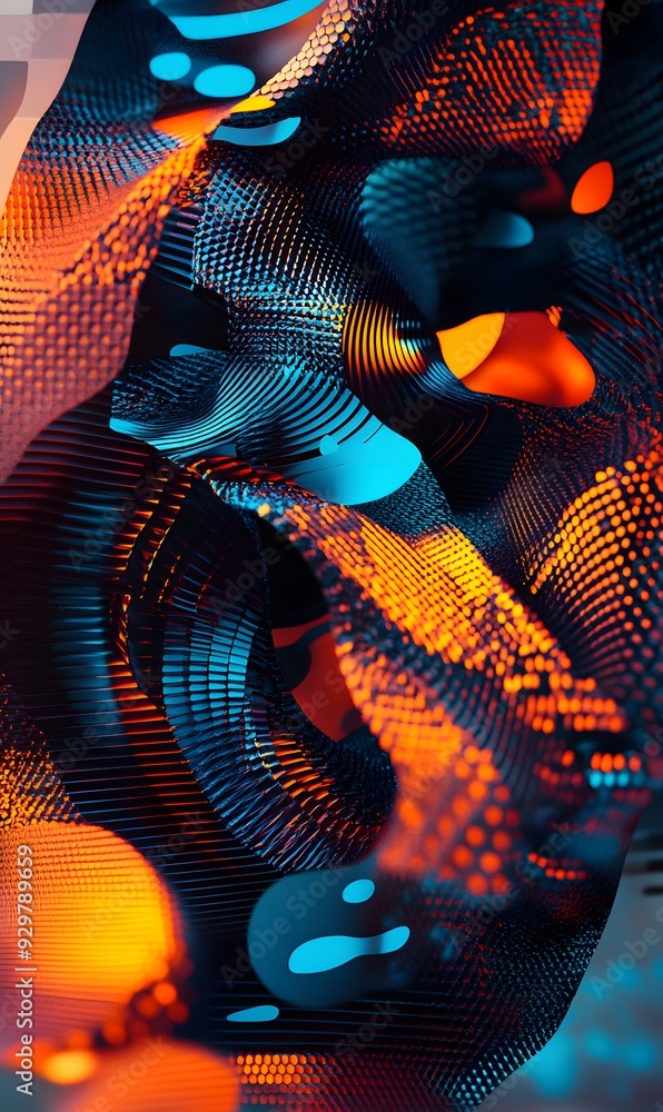 Poster 22. abstract 3d wall art featuring complex geometric patterns with a holographic effect, isolated on