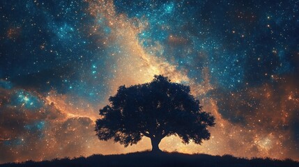 Fototapeta premium Silhouetted Tree Against a Starry Night Sky