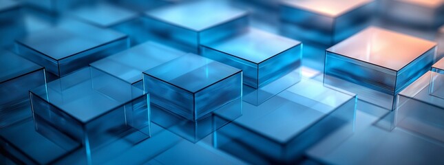 Obraz premium abstract background, isometric flooring, flat geometric art, blue frosted glass, in the style of smooth lines, transparent layers.