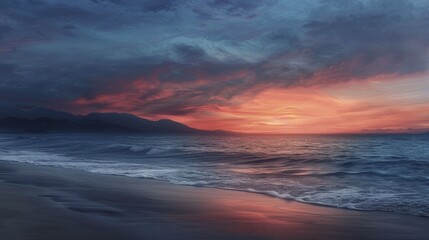 Fototapeta premium Abstract art of a sunset beach, using vibrant colors and dynamic shapes to evoke the energy and beauty of the coastline