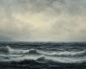 Fototapeta premium A traditional ocean landscape, crafted with gentle, blended hues to evoke a peaceful and enduring portrayal of the coastal environment.