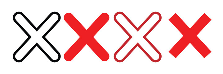 Obraz premium Grunge letter X. Red cross sign. Red cross X mark collection. Red cross signs are isolated on white background. Vector. 