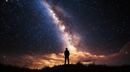 Silhouetted Figure Gazing at the Milky Way Galaxy