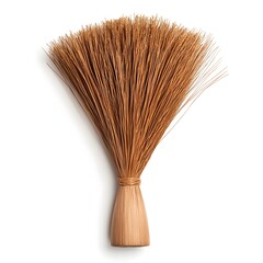 Detailed Handmade Wooden Broom Isolated on White Background
