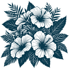 Aesthetic Beautiful Hibiscus Flower Bouquet Illustration Graphic Silhouette Illustration