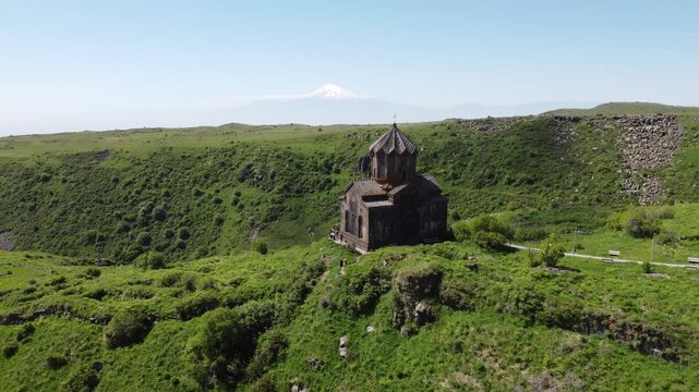 Aerial view of the ancient church of Vahramashen in Armenia. 