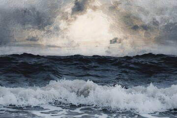 Fototapeta premium Surreal beach art collage, fusing aspects of the ocean, sky, and imaginative shapes to create a dreamlike visual experience.