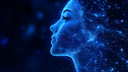 A digital representation of a woman's profile with glowing connections.