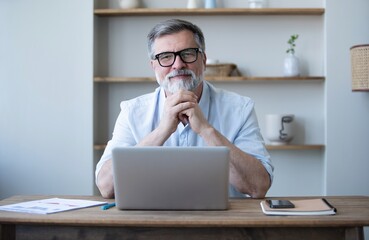 Mature businessman working from home using laptop