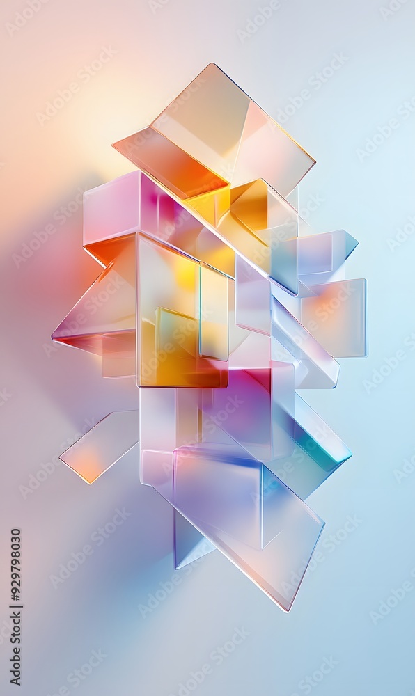 Poster 8. abstract futuristic 3d wall art with floating geometric prisms and subtle gradients, isolated on 
