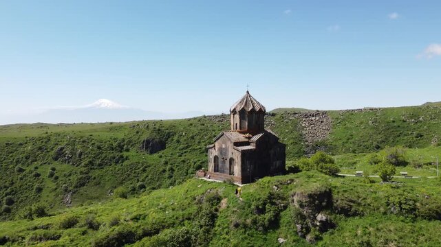 Aerial view of the ancient church of Vahramashen in Armenia. 
