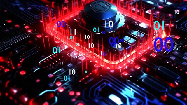 13 seconds of moving motherboard with binary code flying out hd , video ,animation, motion graphics, 1920, 1080