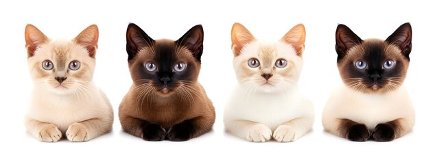 Elegant Siamese Cats Posed Against Pristine White Background