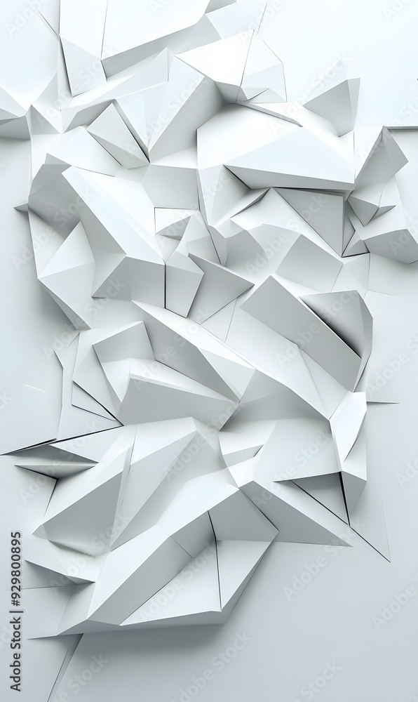 Poster 15. futuristic 3d wall art with sharp, angular geometric shapes and a glossy finish, rendered on a c