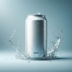 Blank aluminum 330 ml soda can with drops splash mockup
