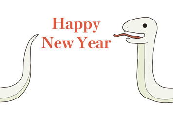 分裂した横顔の巳（白）の年賀状素材（英語）